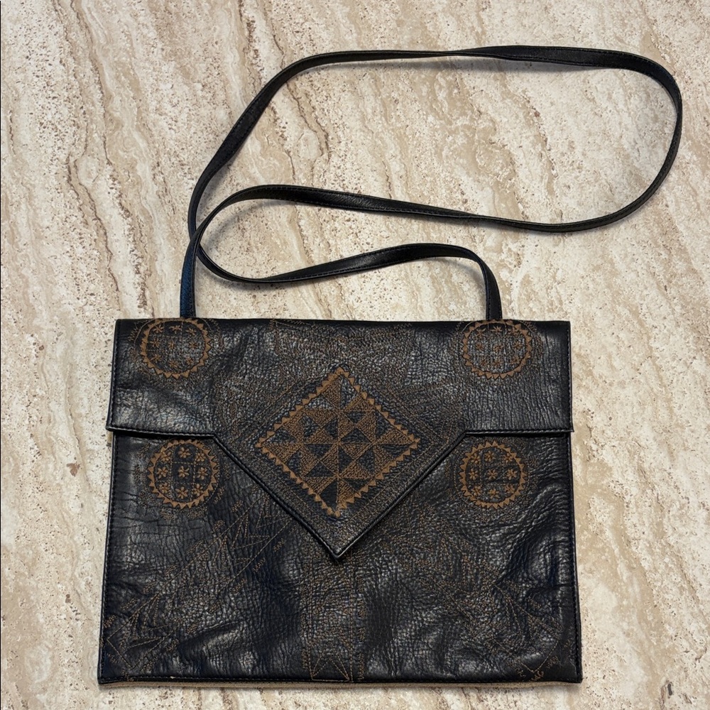 Chico’s Embroidered Leather and Suede Flat Crossbody Hippie Bag